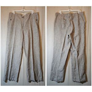 Chico's "Ultimate Fit Linen Stripe"  Brown White Wide Leg Pants Size 2.5 = 14